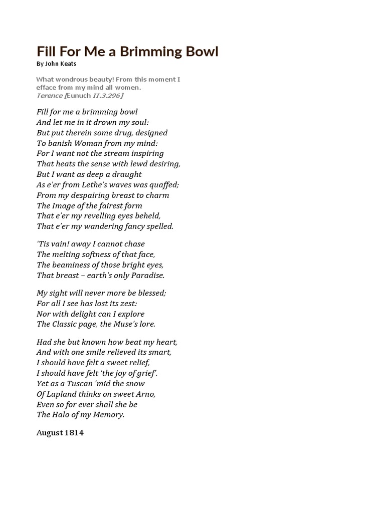 KEATS Fill For Me A Brimming Bowl PDF