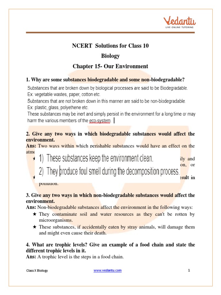 NCERT Solutions Class 10 Science Ch-15 Our Environment Free PDF | PDF ...
