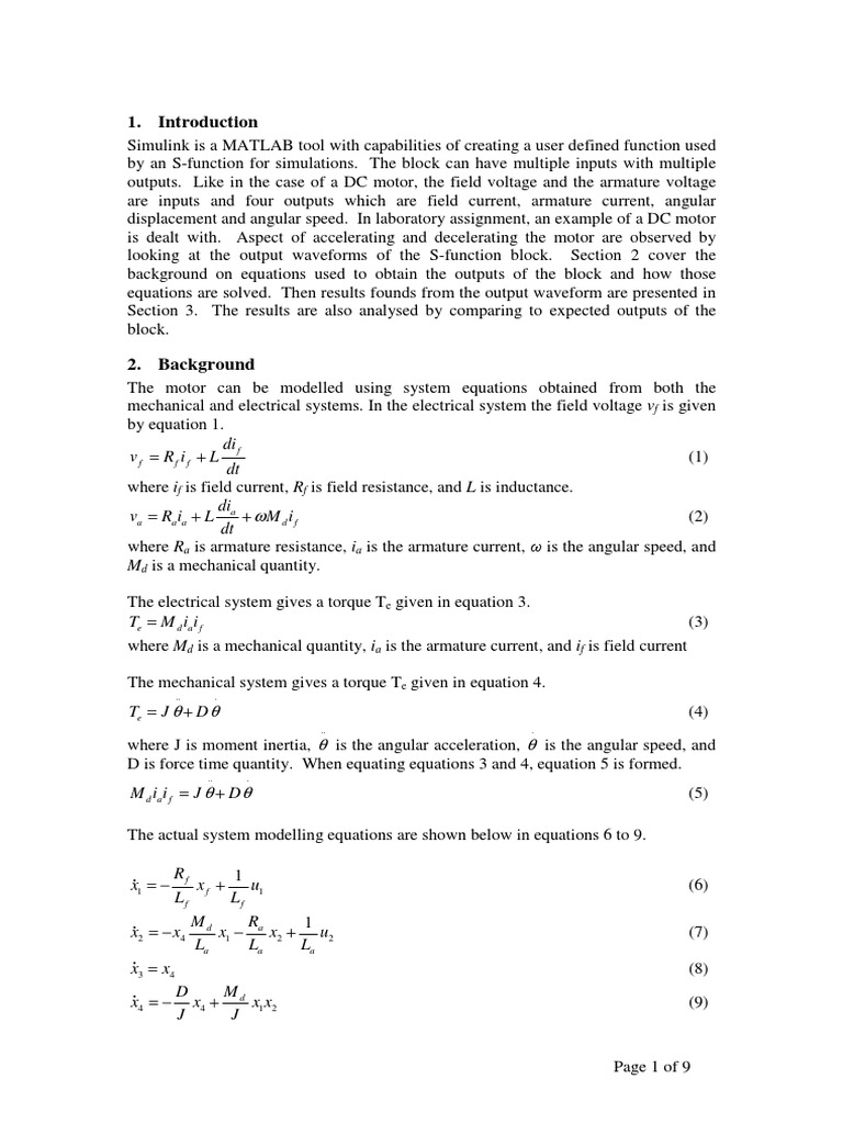 Lab1 Final PDF Electric Motor Equations