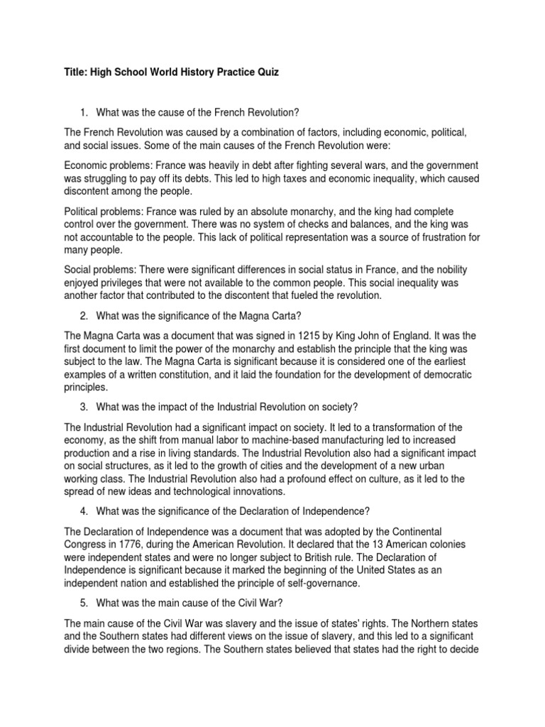 High School World History Quiz | PDF | Berlin Wall | The Holocaust