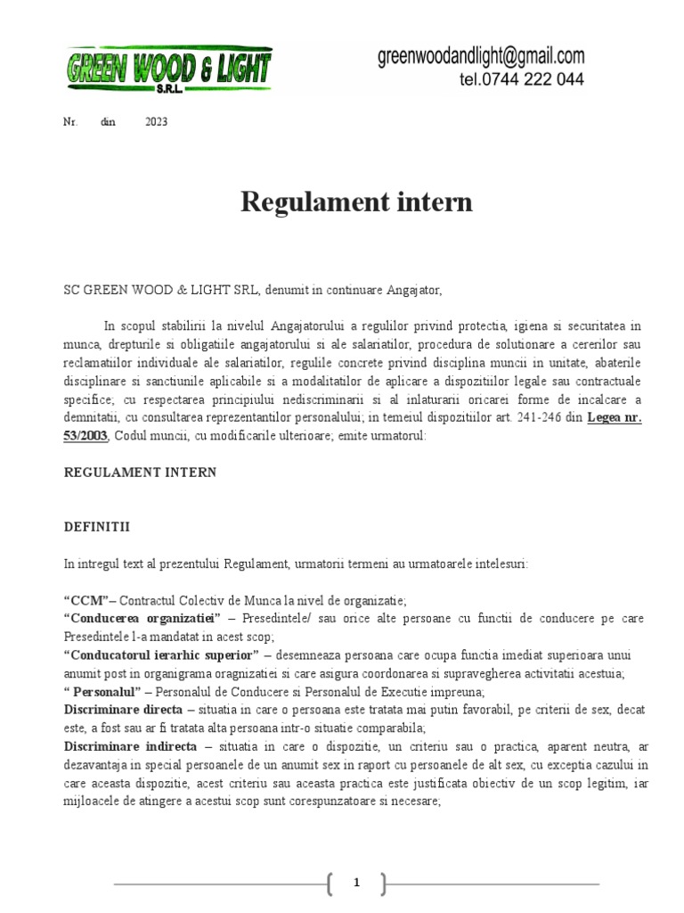 Model Regulament Intern PDF