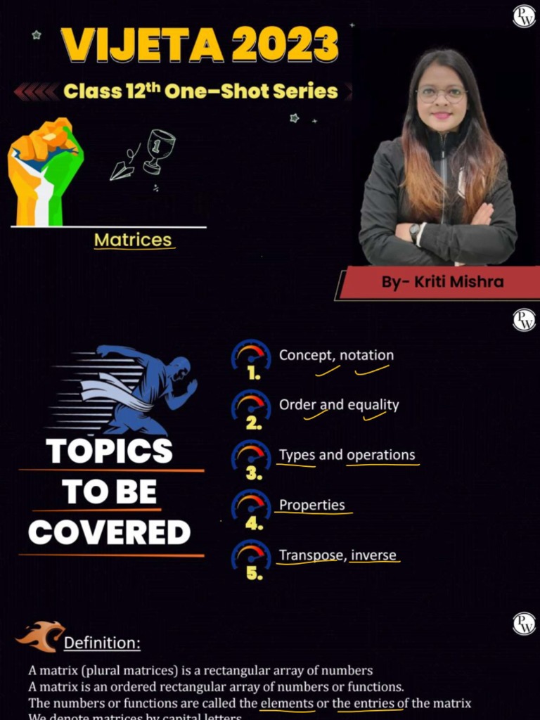 Matrices Class Notes Vijeta 2023 Pdf
