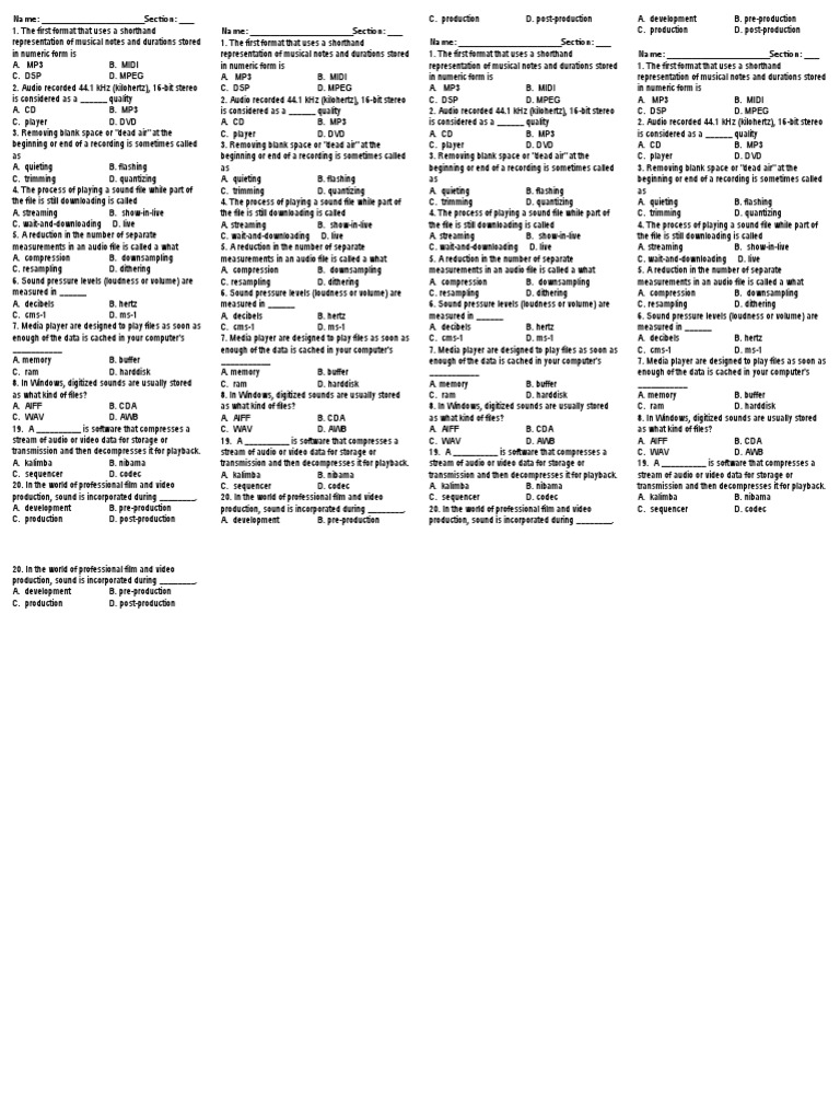 Quiz in audio and visual dimension pdf codec data compression