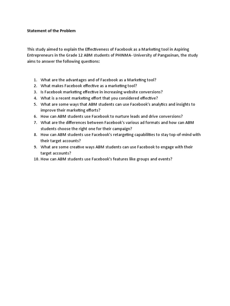 Statement of The Problem | PDF
