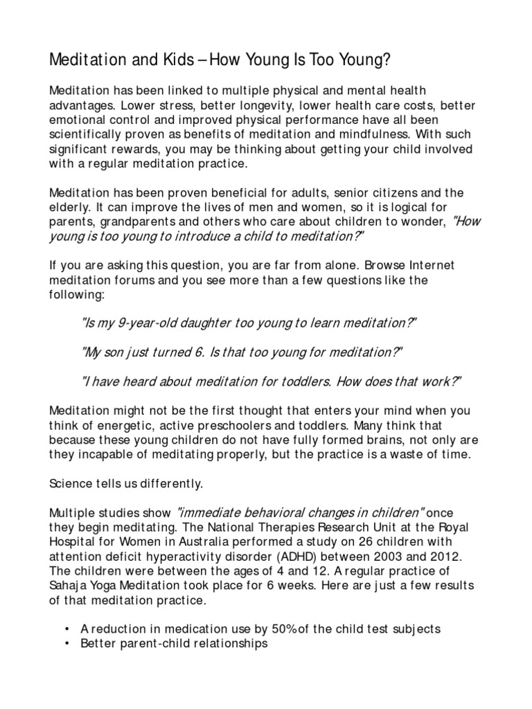 Meditation and Kids How Young Is Too Young PDF