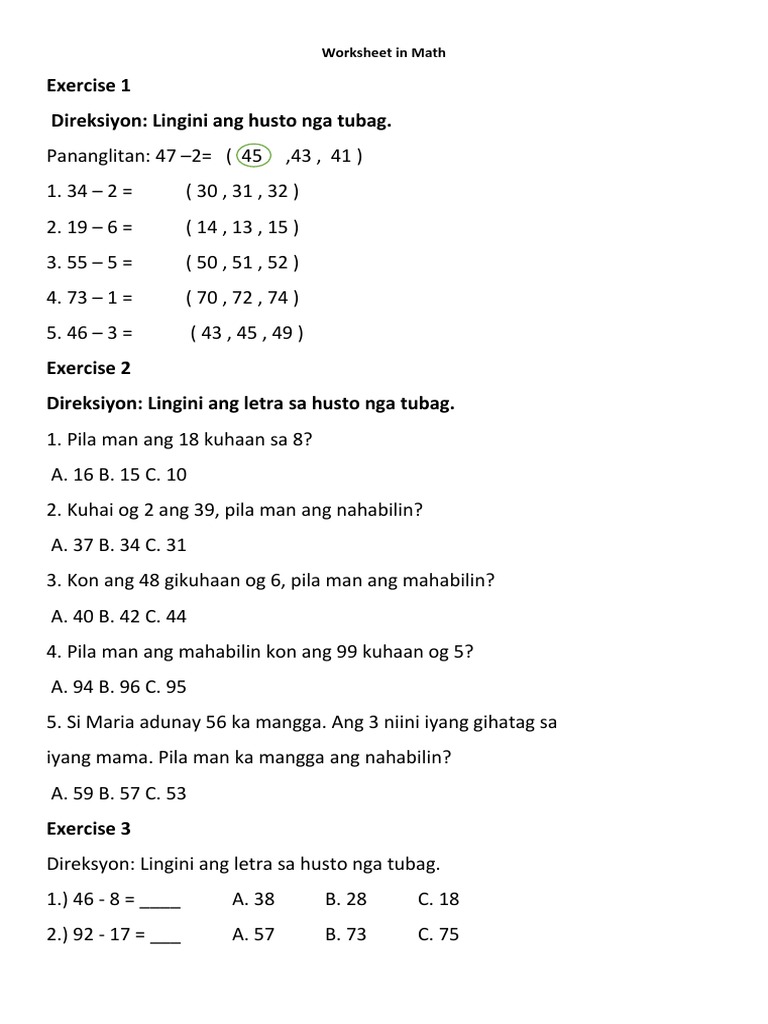 Worksheet in Math | PDF