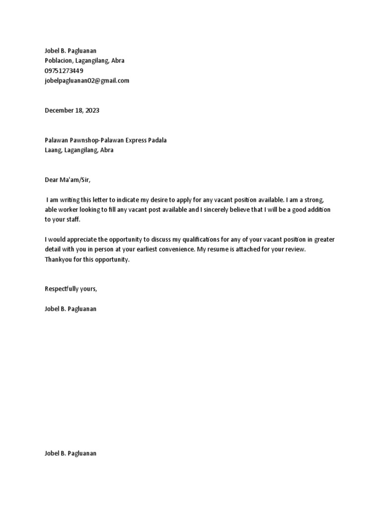 Application for Job at Palawan Pawnshop | PDF | Career & Growth | Home ...