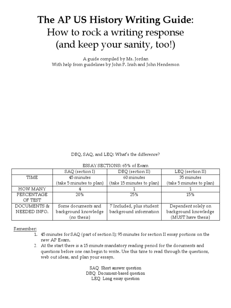 Apush Exam Writing Guide PDF Essays Argument