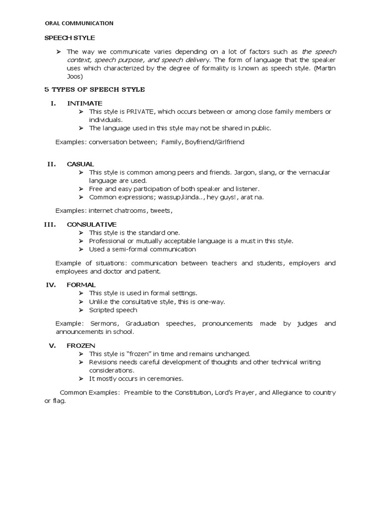 Speech Style PDF