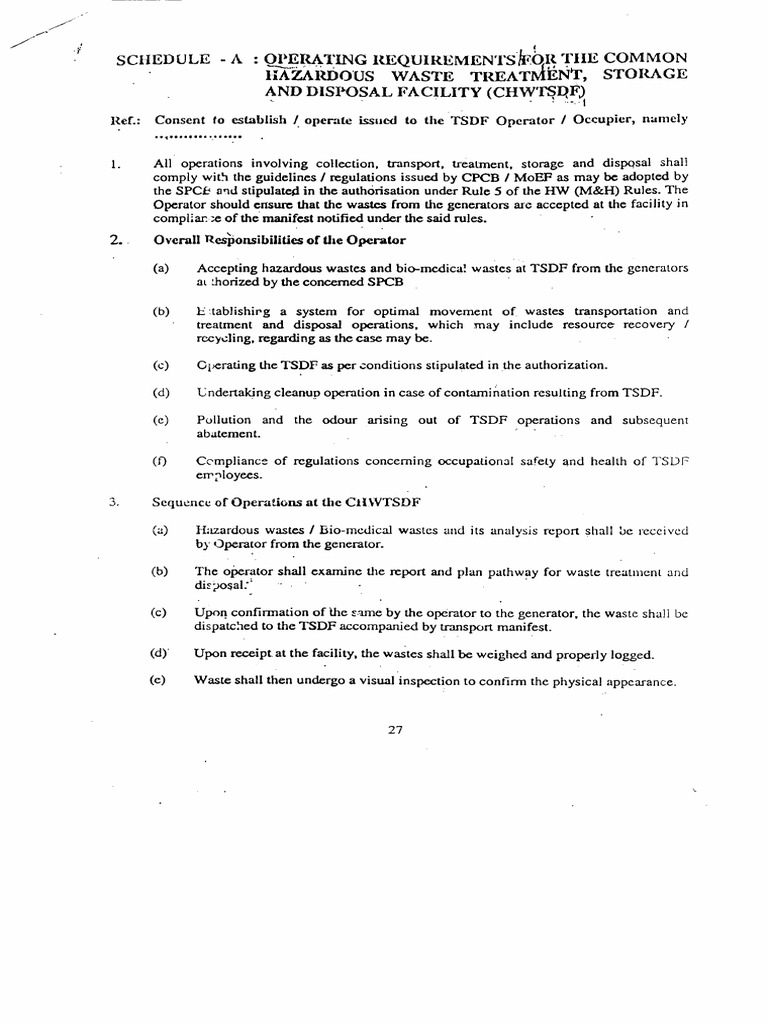 CPCB - 27 Point Schedule A - TSDF | Download Free PDF | Waste ...