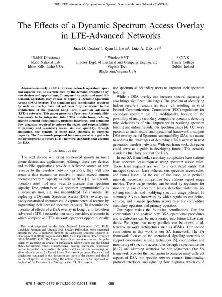 The Effects of A Dynamic Spectrum Access Overlay in LTE-Advanced ...