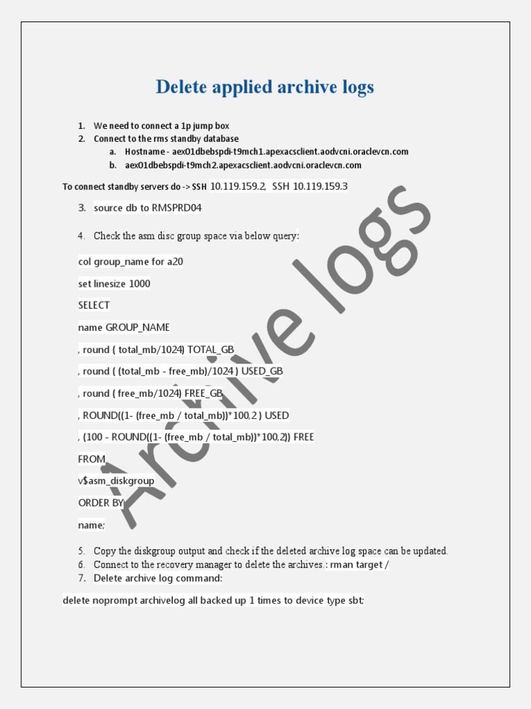 Delete Applied Archive Logs PDF