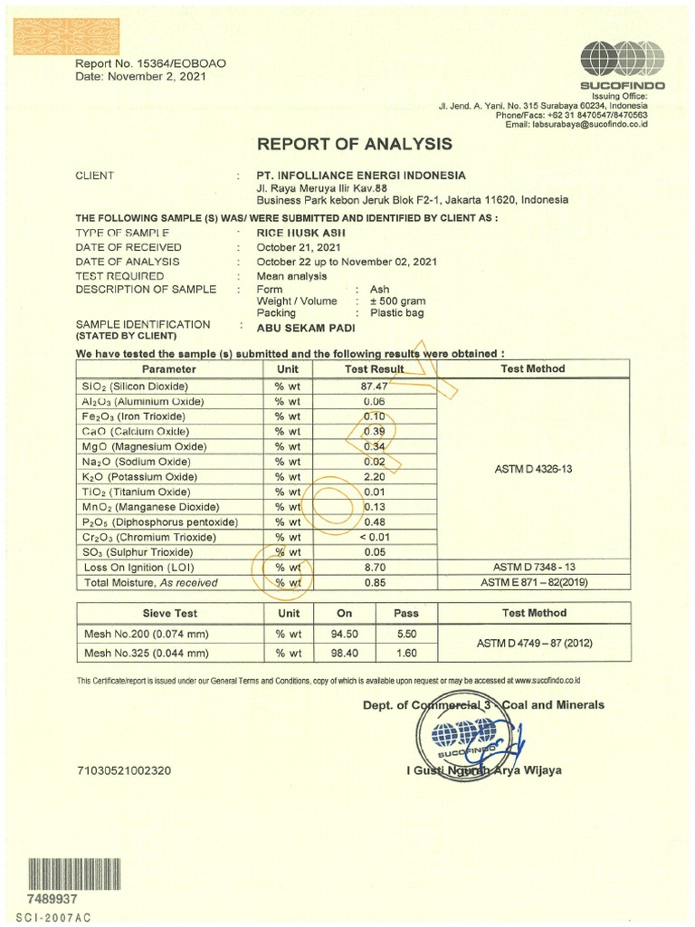 Rice Husk Ash Analysis - 08 11 2021 | PDF