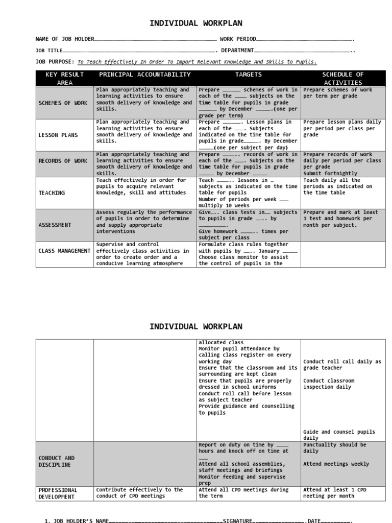 Latest Individual Work Plan PDF Teachers Pedagogy