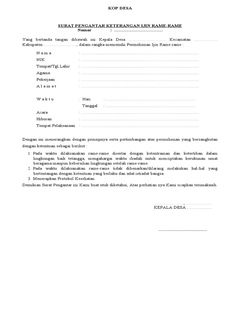 Surat Izin Rame-Rame dari Desa | PDF | Olahraga & Rekreasi | Griya & Taman