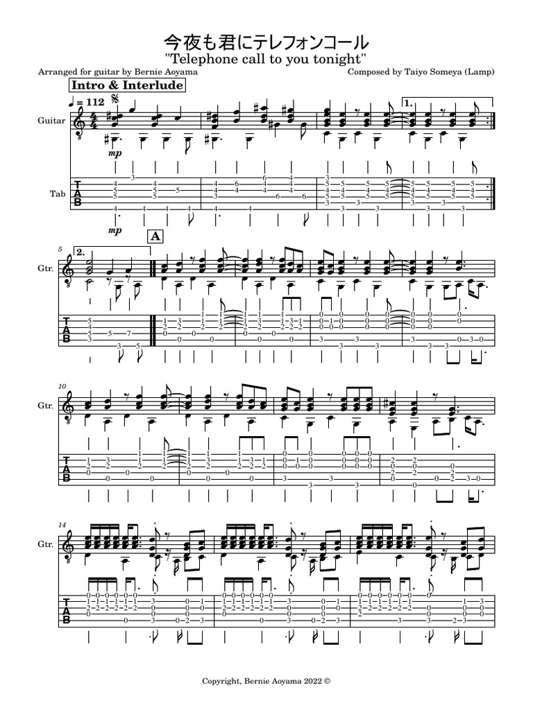Lamp Guitar Fingerstyle Sheet Music PDF