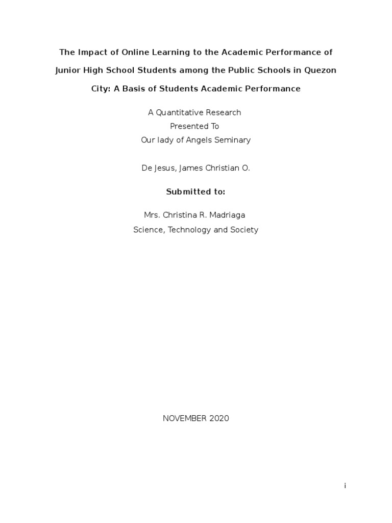 The Impact Of Online Learning To The Academic Performance Of Junior