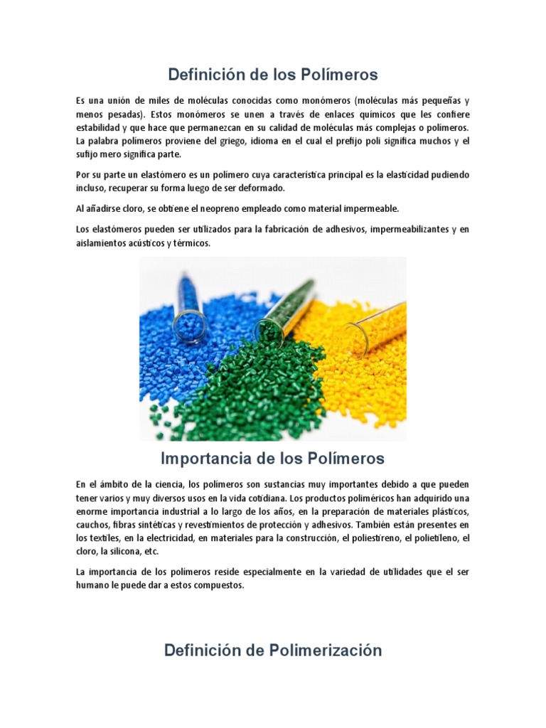 Importancia y Definición de Polímeros | PDF | Polímeros | El plastico