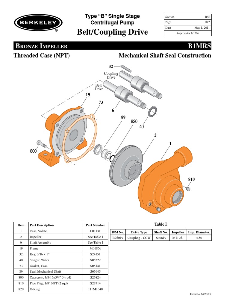 Berkeley Type B Pump Parts Manual | PDF | Pump | Pipe (Fluid Conveyance)