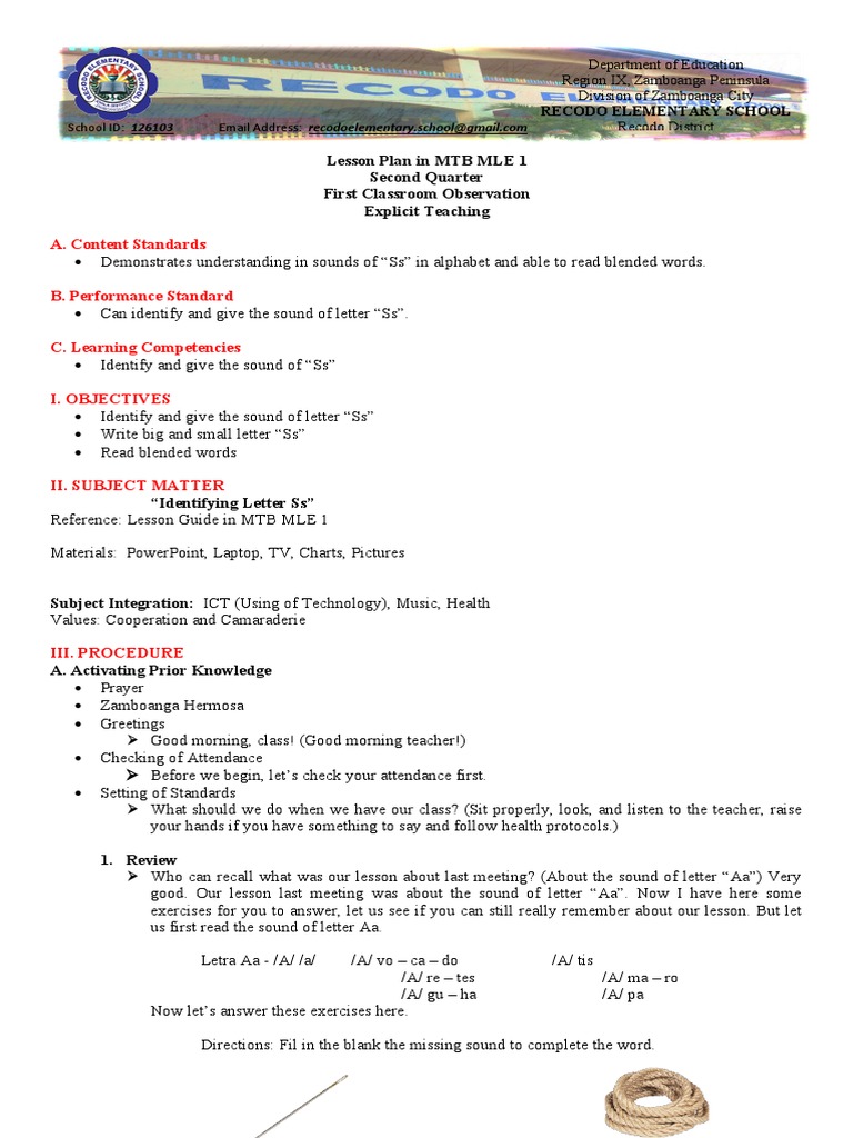 MTB MLE Grade 1 Lesson Plan: Letter Ss | PDF | Lesson Plan | Teachers