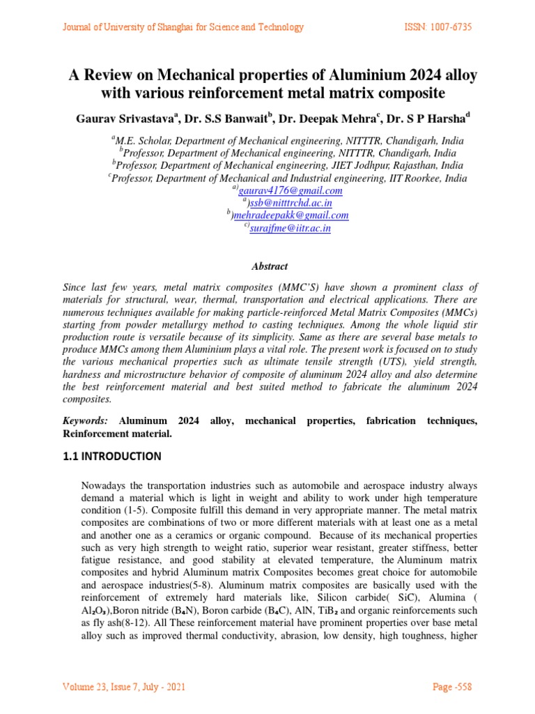 A Review On Mechanical Properties of Aluminium 2024 Alloy With Various