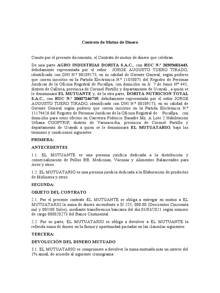 Contrato de Mutuo entre Empresas | PDF