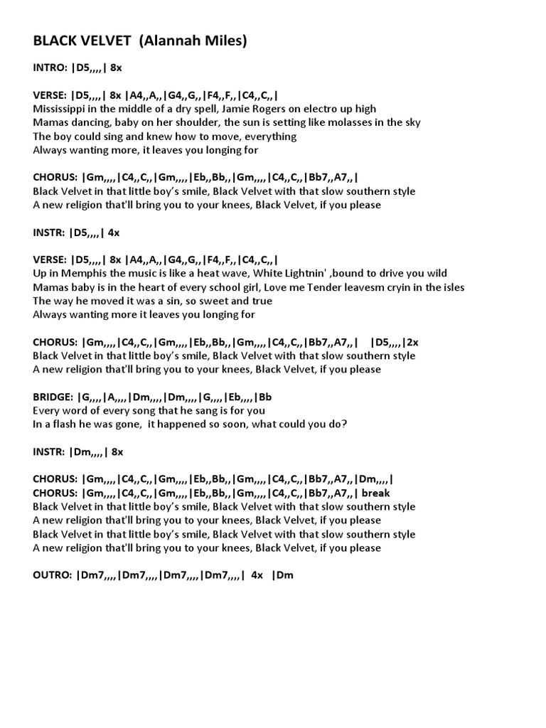 Black velvet song chords pdf