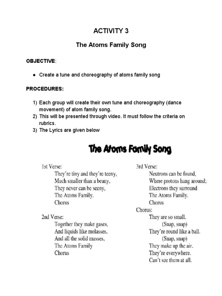 Q2 G9 Act 3the Atoms Family Song | PDF