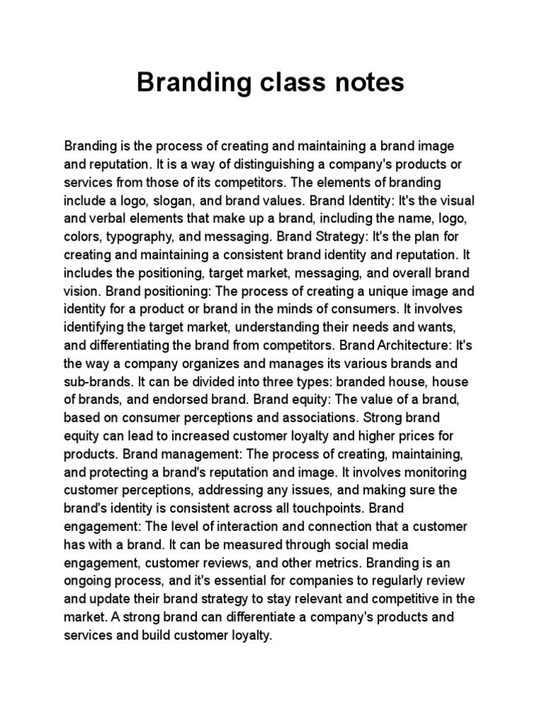 Branding Class Notes | PDF | Business