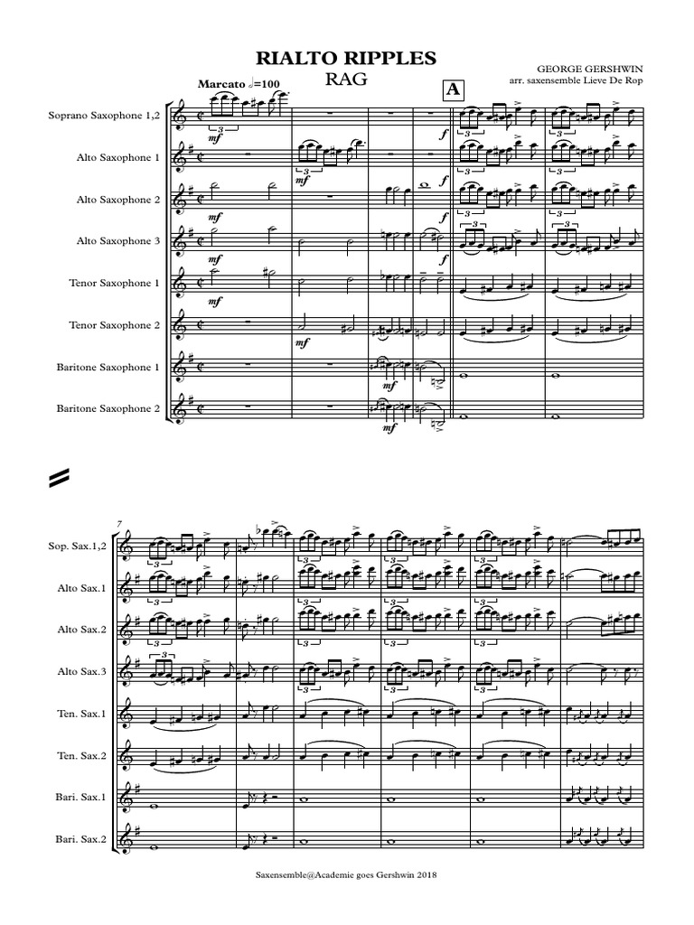 Rialto Ripples Saxensemble Score and Parts PDF