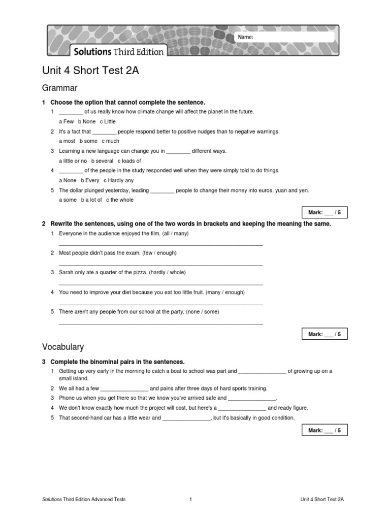 Unit 4 Short Test 2A Answers | PDF | Linguistics | Cognitive Science