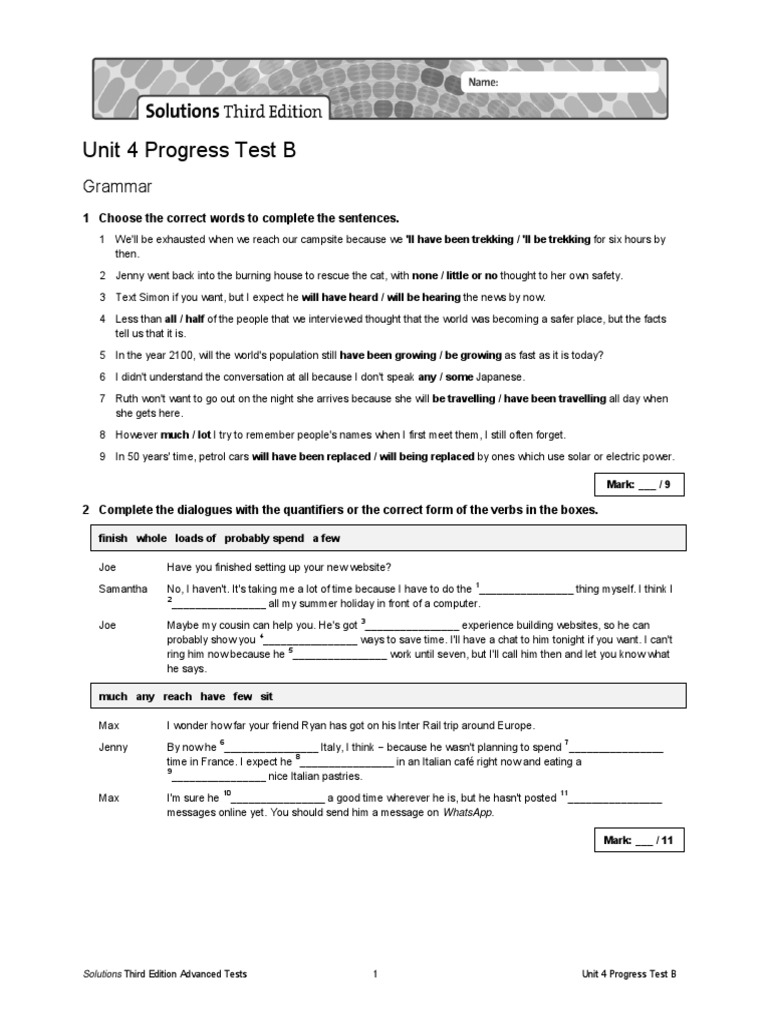 Unit 4 Progress Test B Solutions | PDF | Emotions | Mental Health
