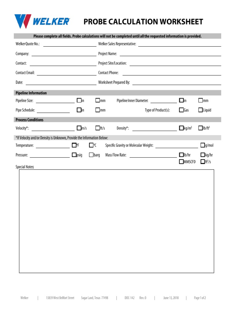 Probe Calculation Worksheet PDF