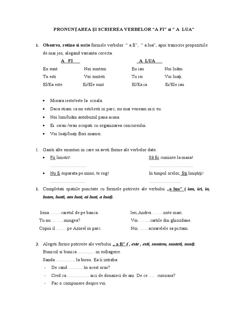 Verbul A Fi | PDF