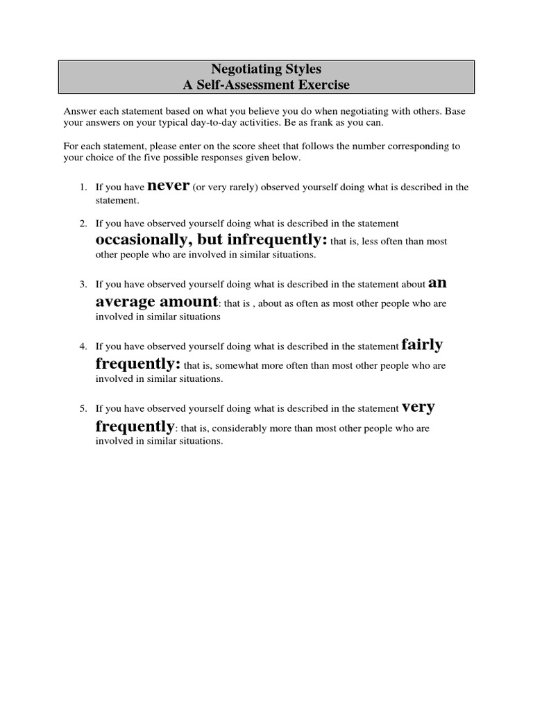 Self Assessment - Negotiating Styles | PDF | Feeling | Cognitive Psychology