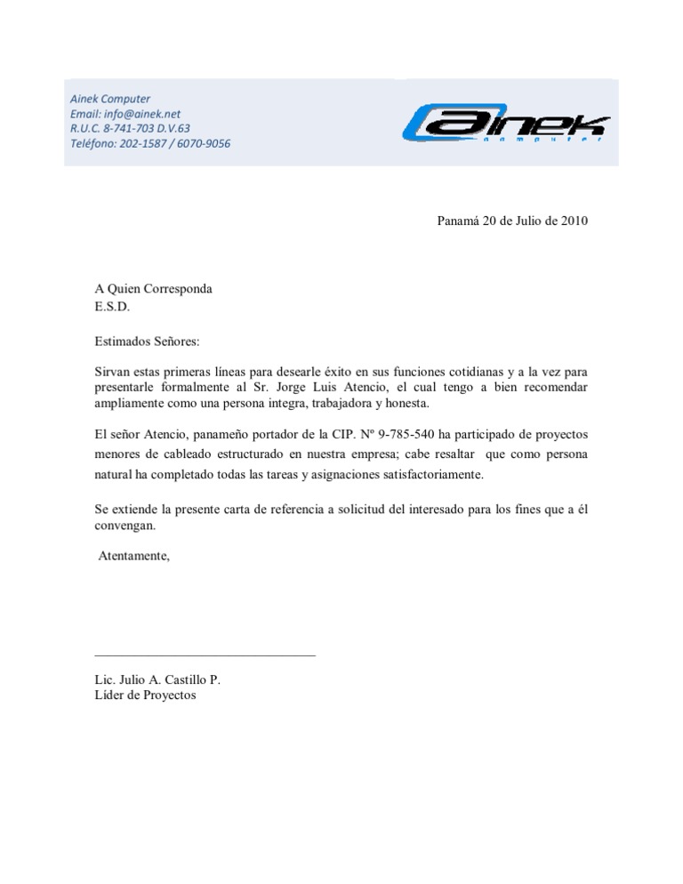 Carta de Recomendacion Modelo