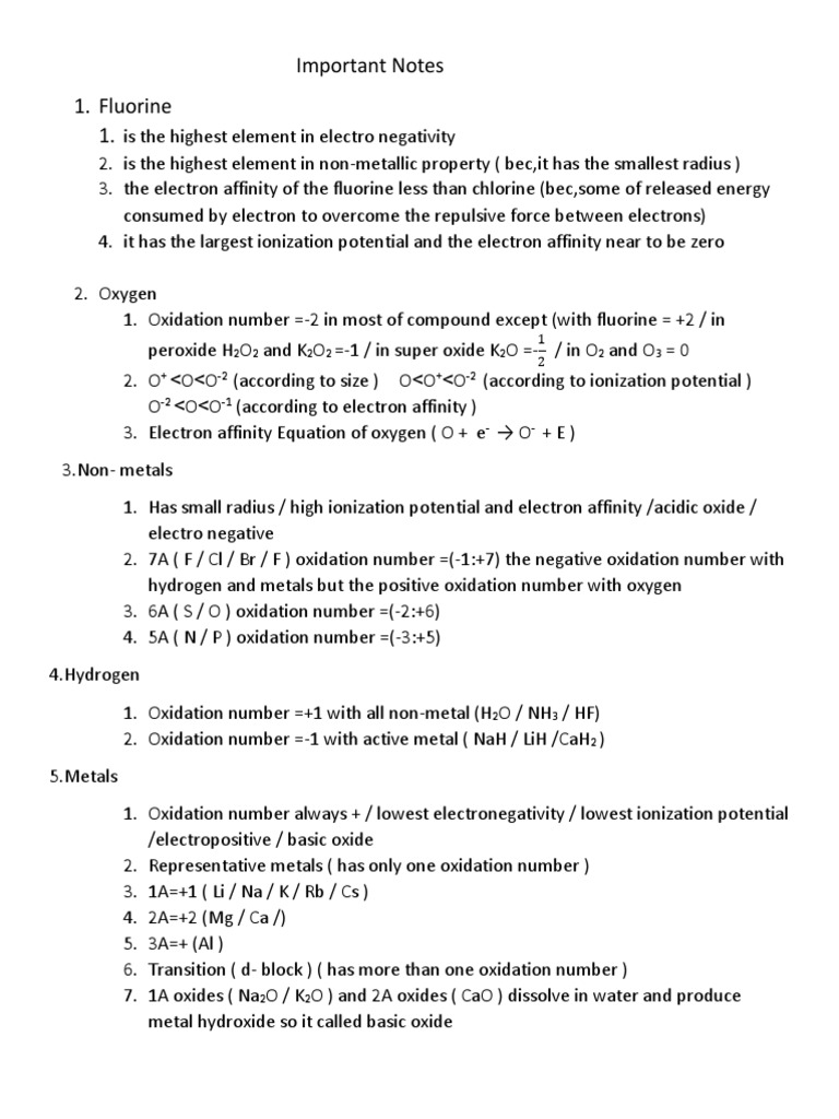 9701 Important Notes