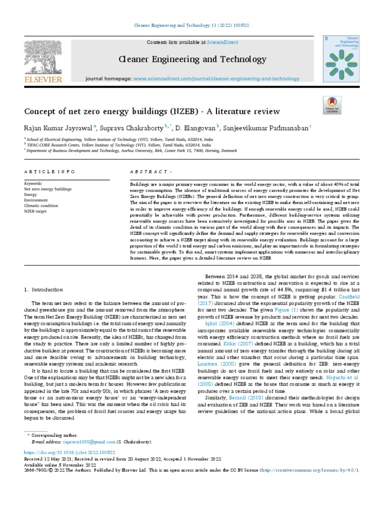 Concept Of Net Zero Energy Buildings Nzeb A Literature Review Pdf