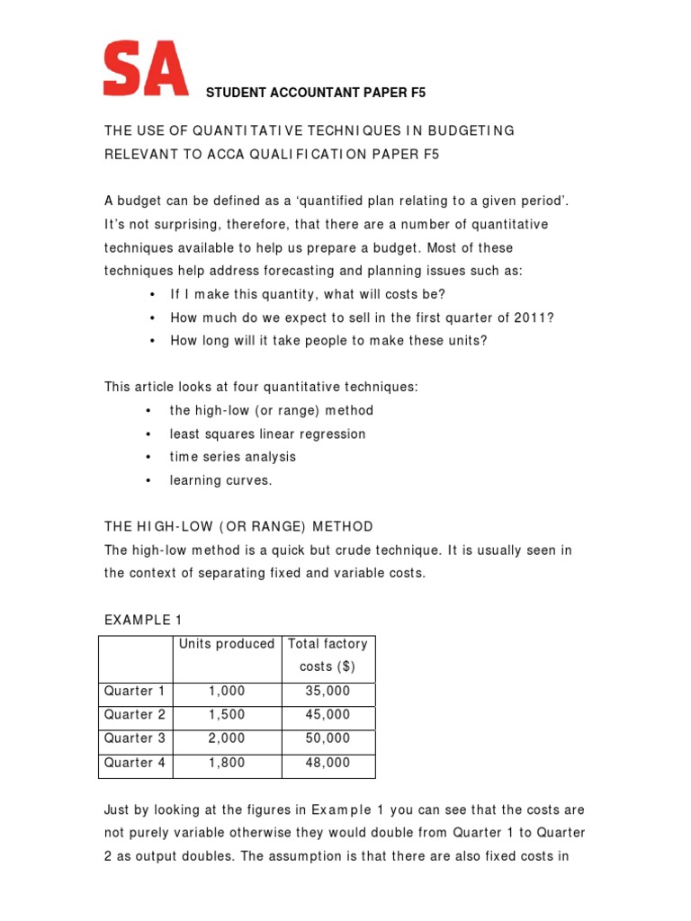 Sa f5 Quantbudgetint v2 | PDF | Teaching Mathematics | Business
