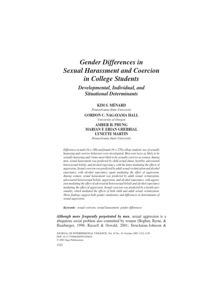 Gender Differences in Sexual Harassment and Coercion in College