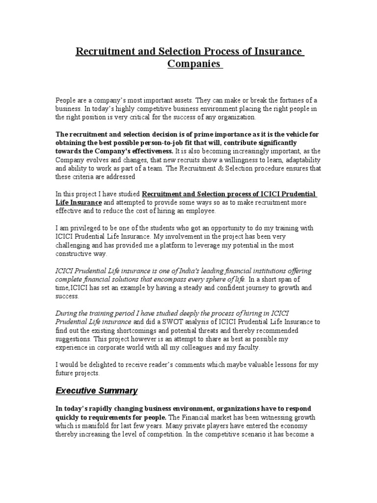 Recruitment and Selection Process of Insurance Companies | PDF