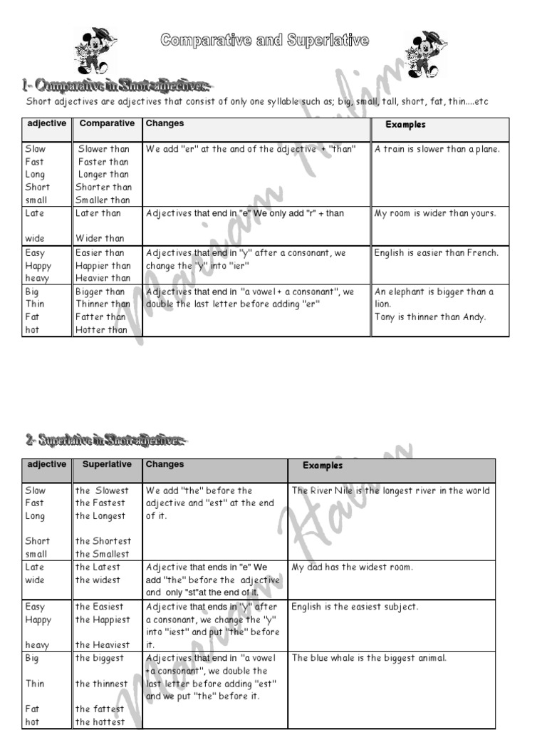Short Adjectives: Comparatives & Superlatives | PDF | Language Arts ...