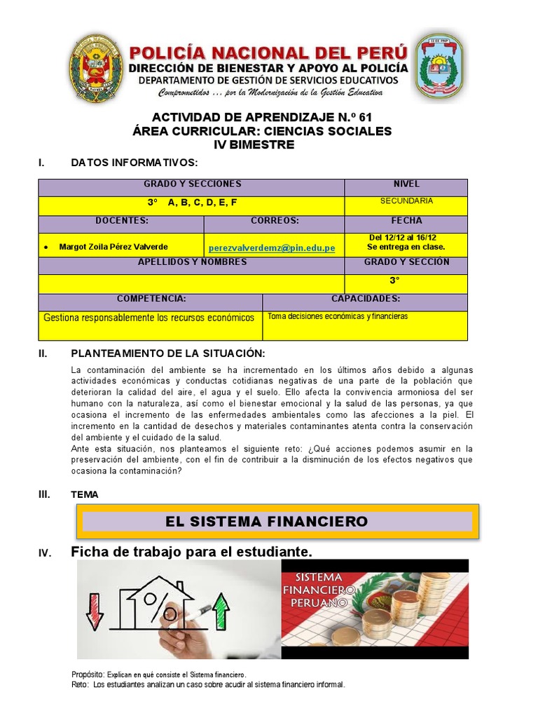 Actividad 61 El Sistema Financiero | PDF | Bancos | Sistema financiero