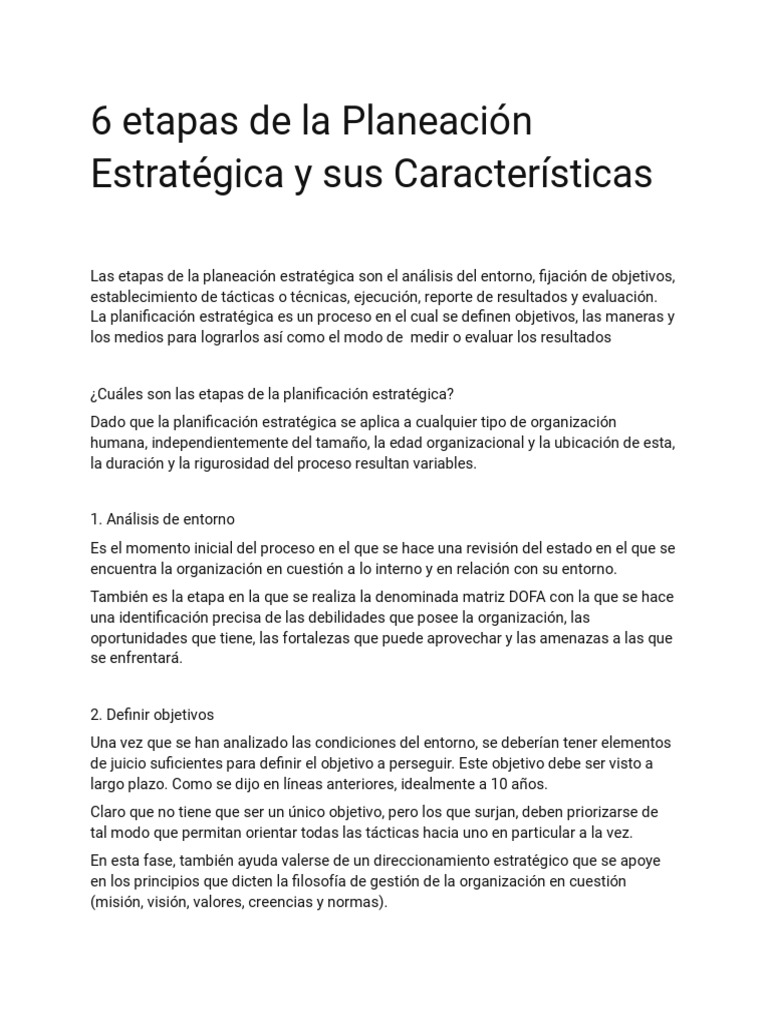 6 Etapas de La Planeación Estratégica y Sus Características | PDF ...