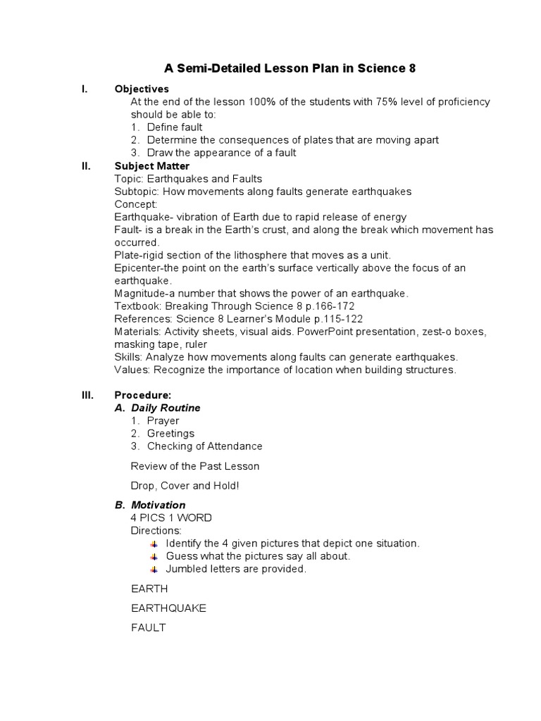 Grade 6 Earthquake Lesson Plan | PDF | Earthquakes | Fault (Geology)