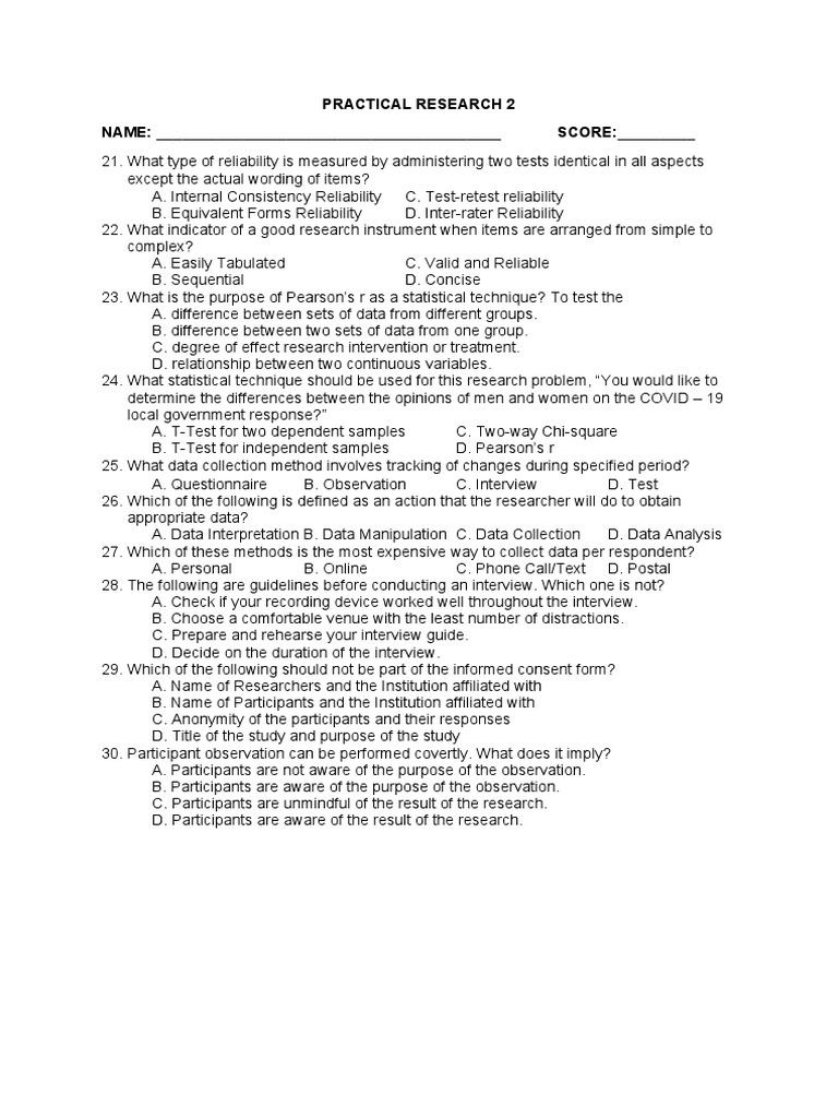 Research Methods and Reliability Concepts | PDF | Statistics | Student ...