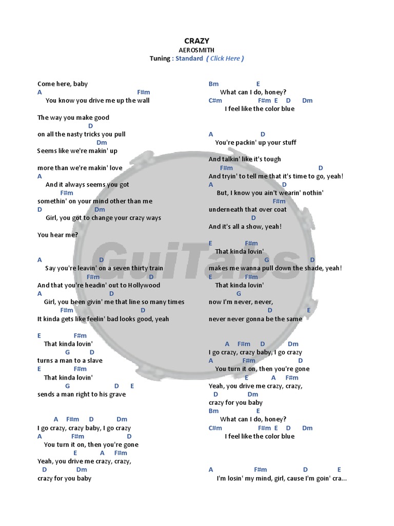Crazy Lyrics & Chords PDF