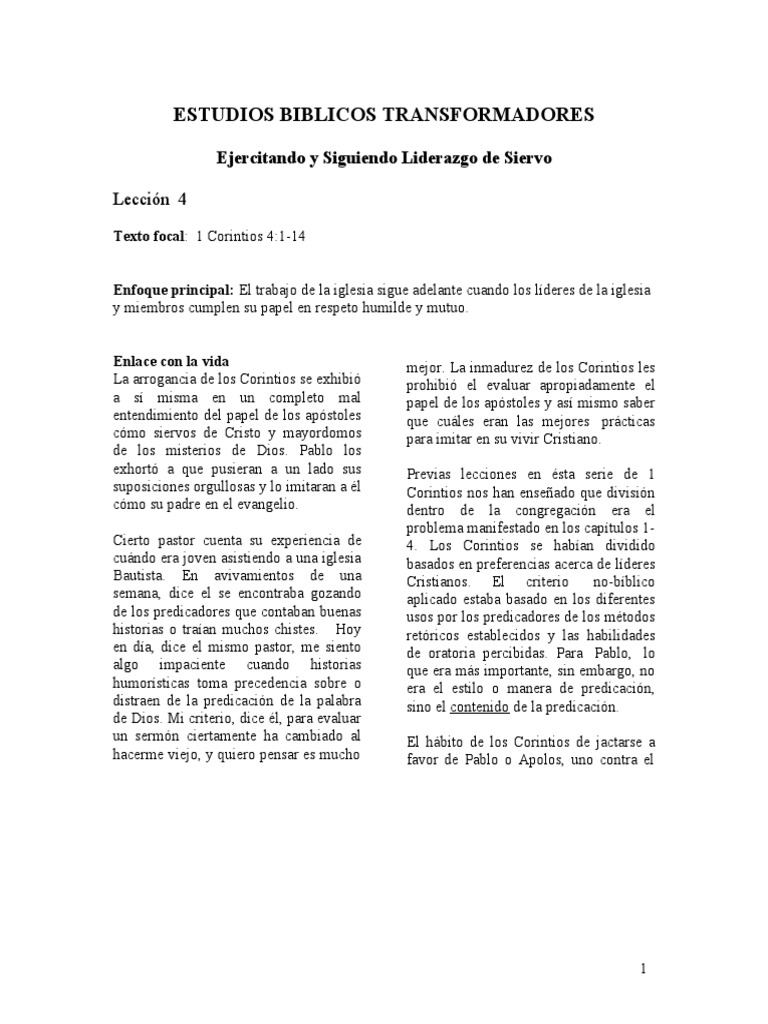 Liderazgo en la Iglesia: 1 Corintios 4 | PDF | Pablo el apóstol | Jesús