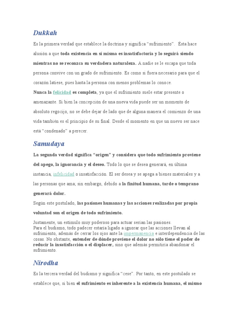 Cuatro Nobles Verdades del Budismo | PDF | Noble Óctuple Sendero ...