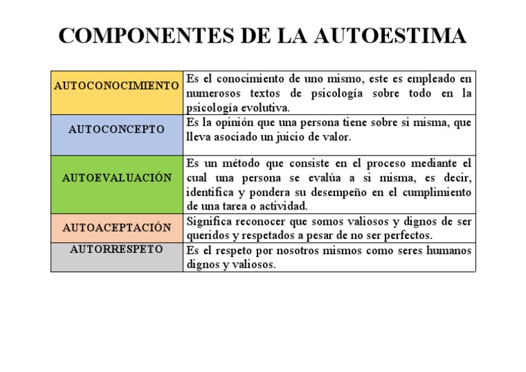 Componentes Clave de la Autoestima | PDF